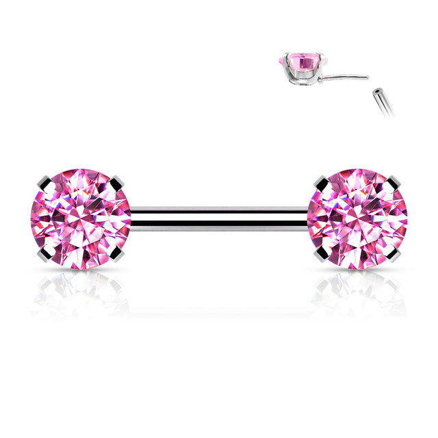 Surgical Steel 14 Gauge Threadless Nipple Barbell with Prong CZ - Pair - photo 10
