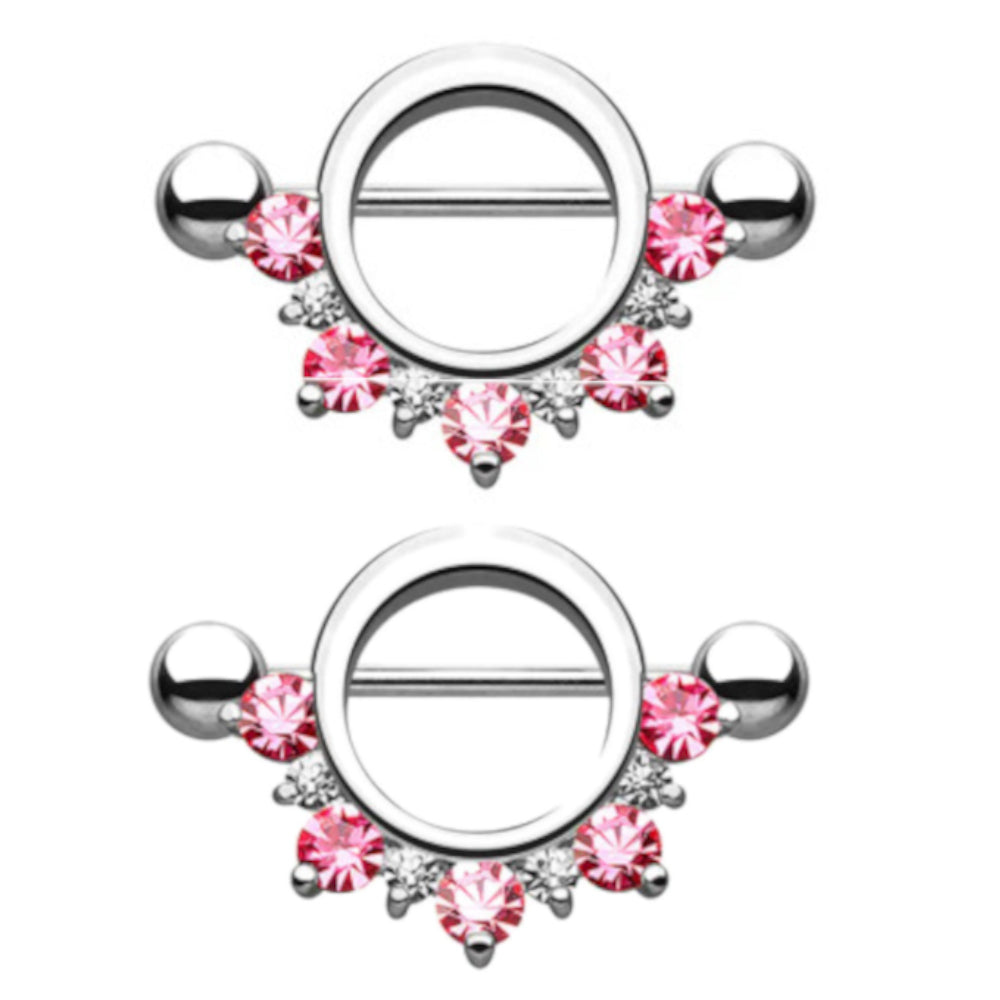 Surgical Steel 14 Gauge Nipple Shield with Half Circle Lined CZ - Pair - photo 8