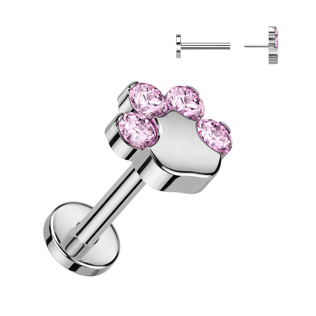 Titanium Push-In Flatback Labret Stud 18G & 20G 8mm with CZ Paw - photo 8