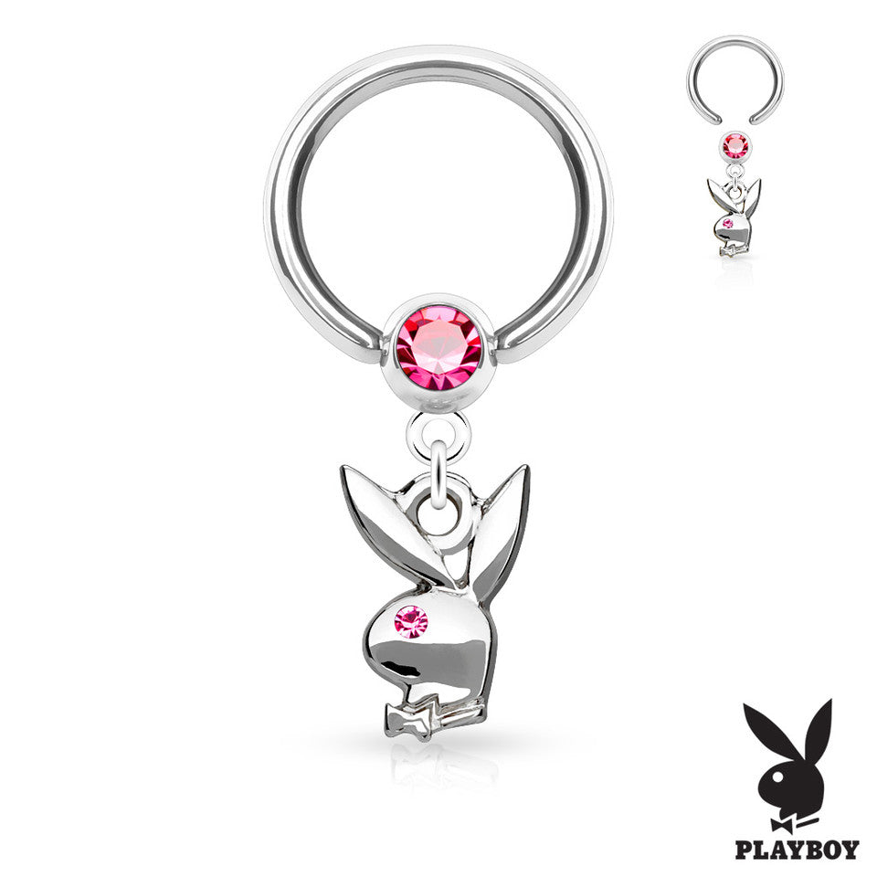 Surgical Steel 16 Gauge Captive Bead Ring with Playboy Dangle CZ - photo 3