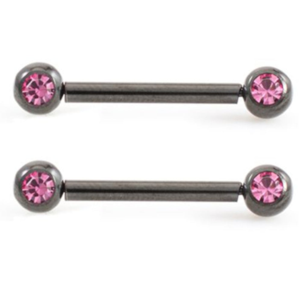 Surgical Steel 14 Gauge Threadless Nipple Barbells with CZ - Pair - photo 3