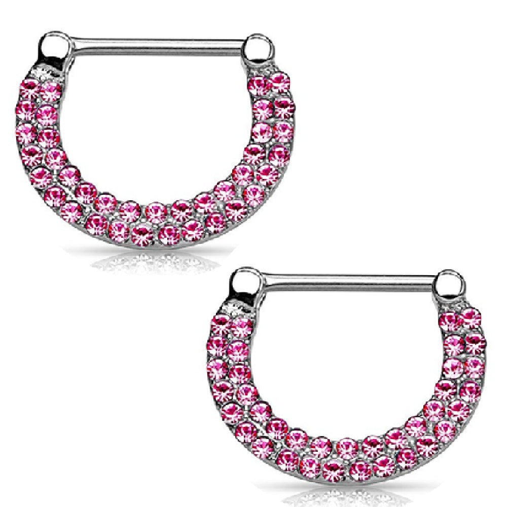 Surgical Steel Nipple Clicker Rings with Double Paved CZ - Pair - photo 3