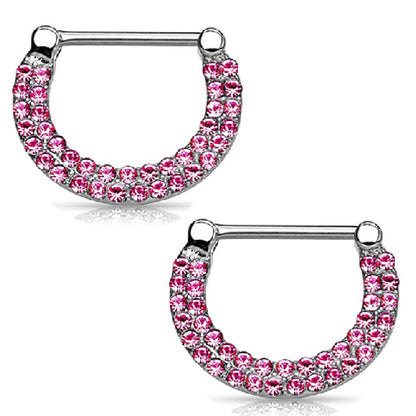 Surgical Steel Nipple Clicker Rings with Double Paved CZ - Pair - photo 3