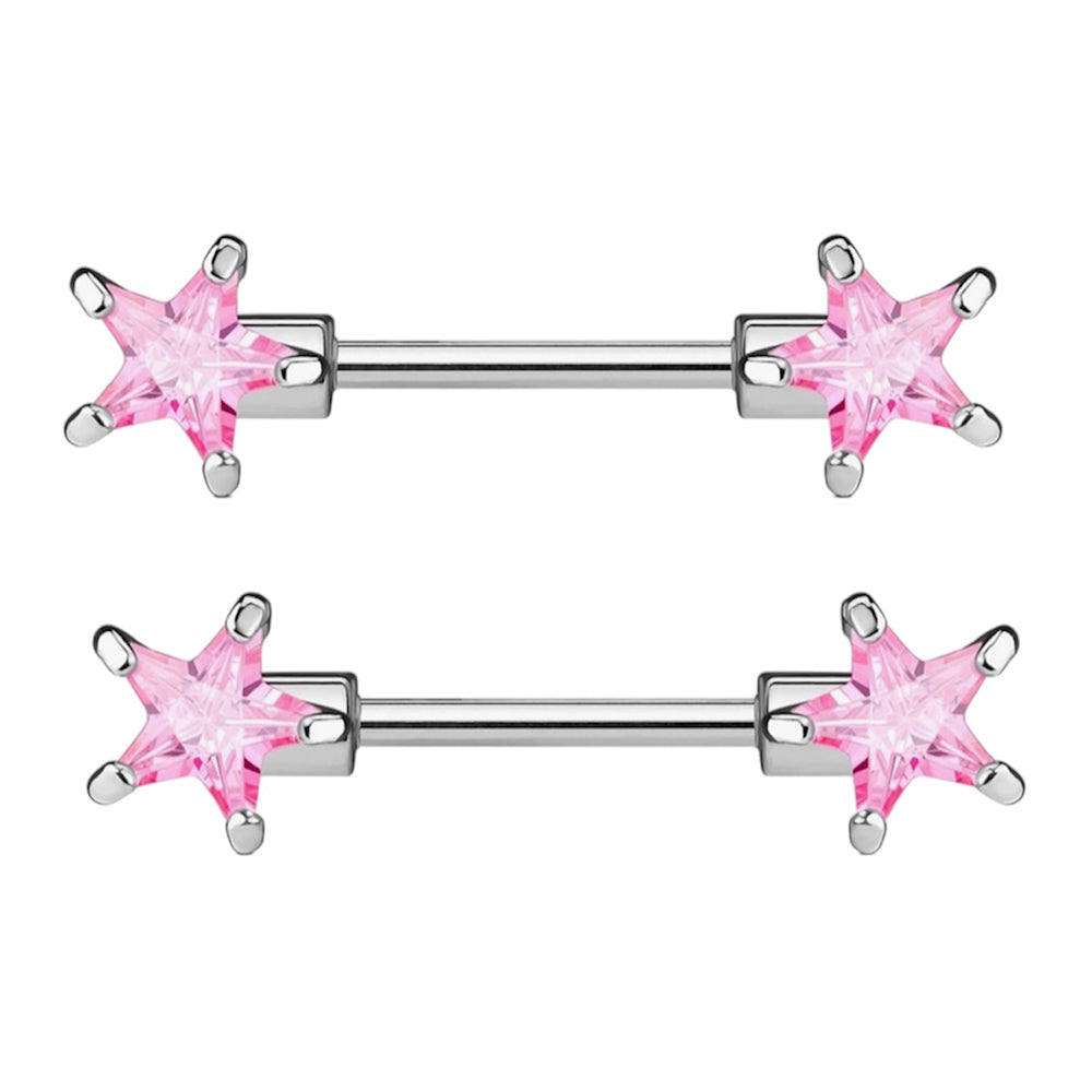 Surgical Steel 14 Gauge Nipple Barbell with CZ Star - Pair - photo 4