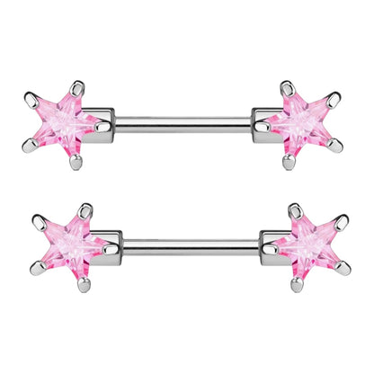 Surgical Steel 14 Gauge Nipple Barbell with CZ Star - Pair - photo 4