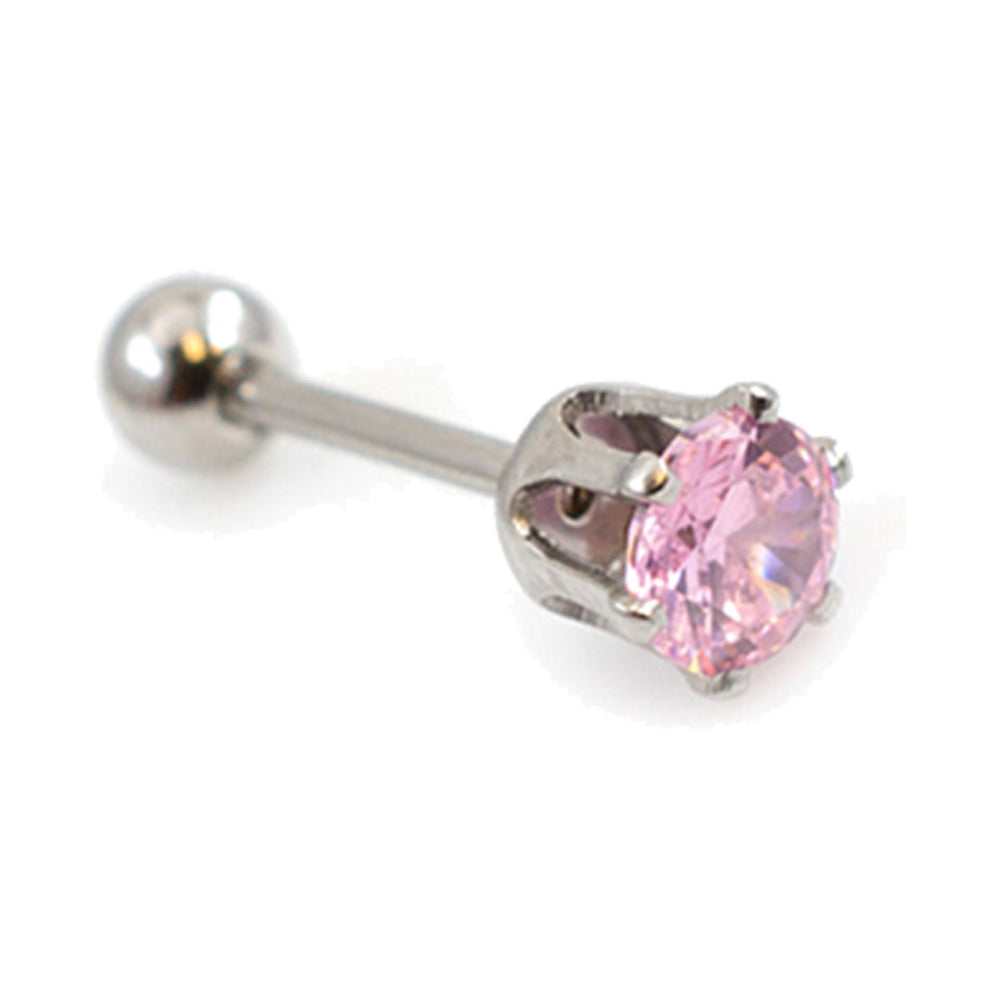 Surgical Steel 16 Gauge Crown Prong CZ Stud Barbell