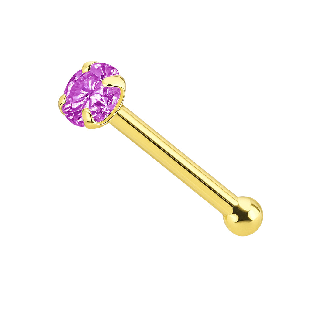 14K Solid Gold Nose Bone Stud 22G 6mm with CZ Top - photo 14