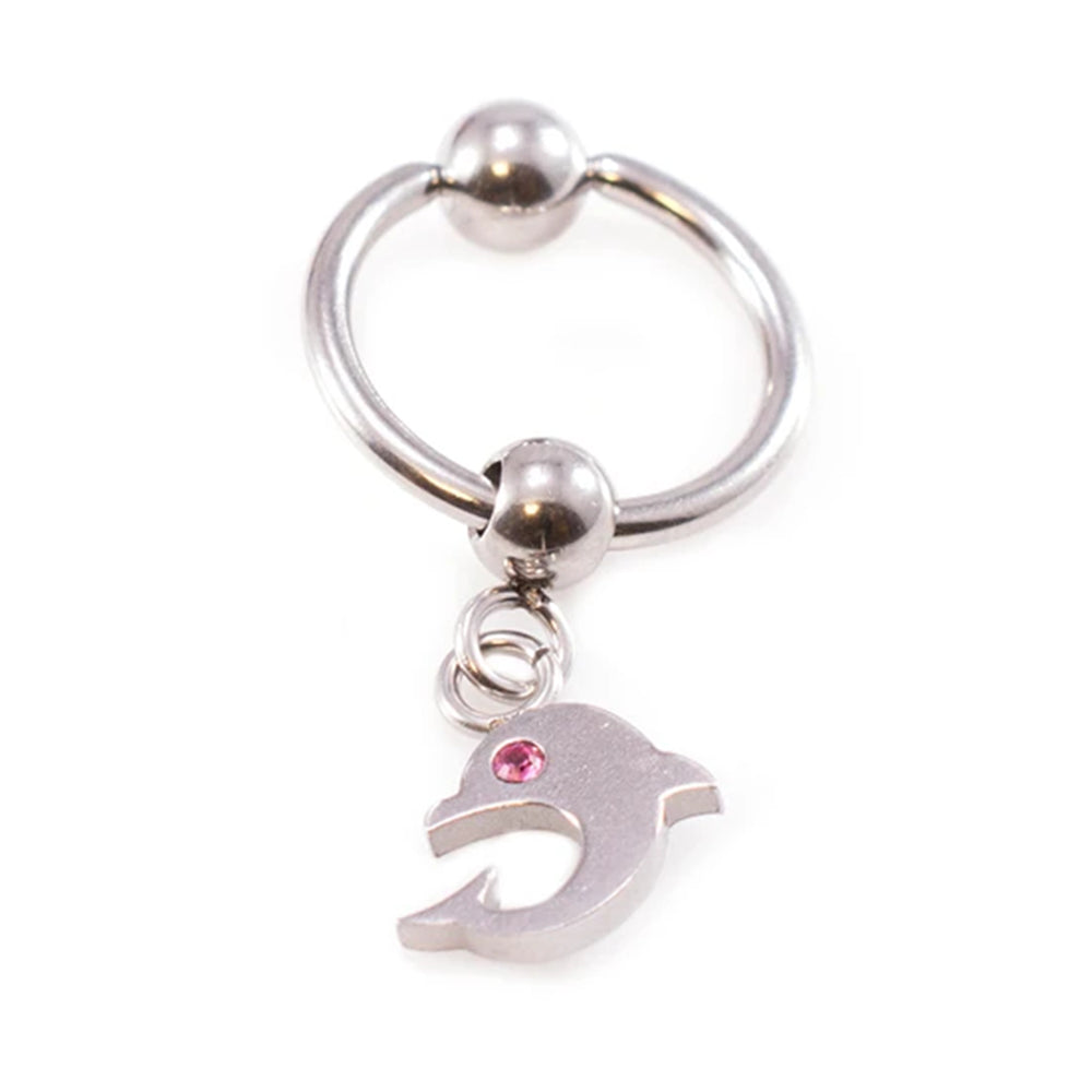 Surgical Steel 16 & 18 Gauge Captive Ring with Dangling Dolphin CZ - photo 4