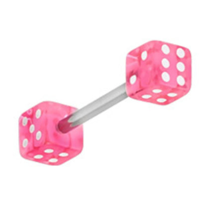 Surgical Steel Double Dice Tongue Barbell 14 Gauge 15mm - 9 Colors