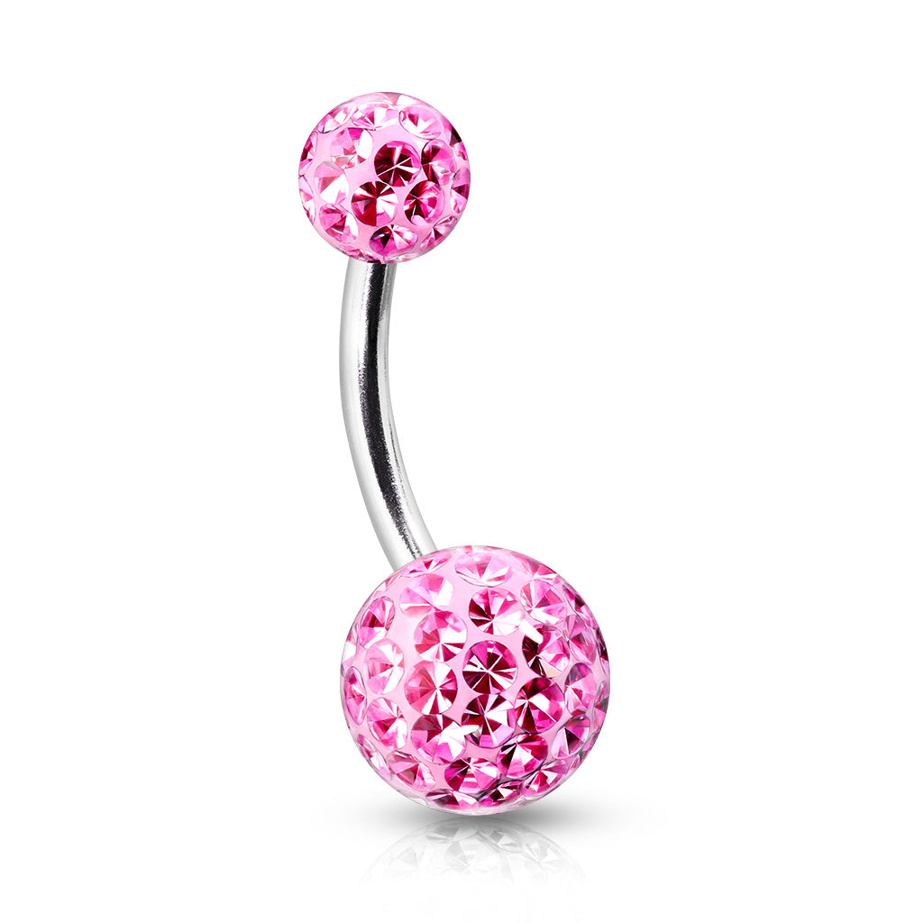 Surgical Steel 14 Gauge Belly Button Ring Pink with Ferido Gems