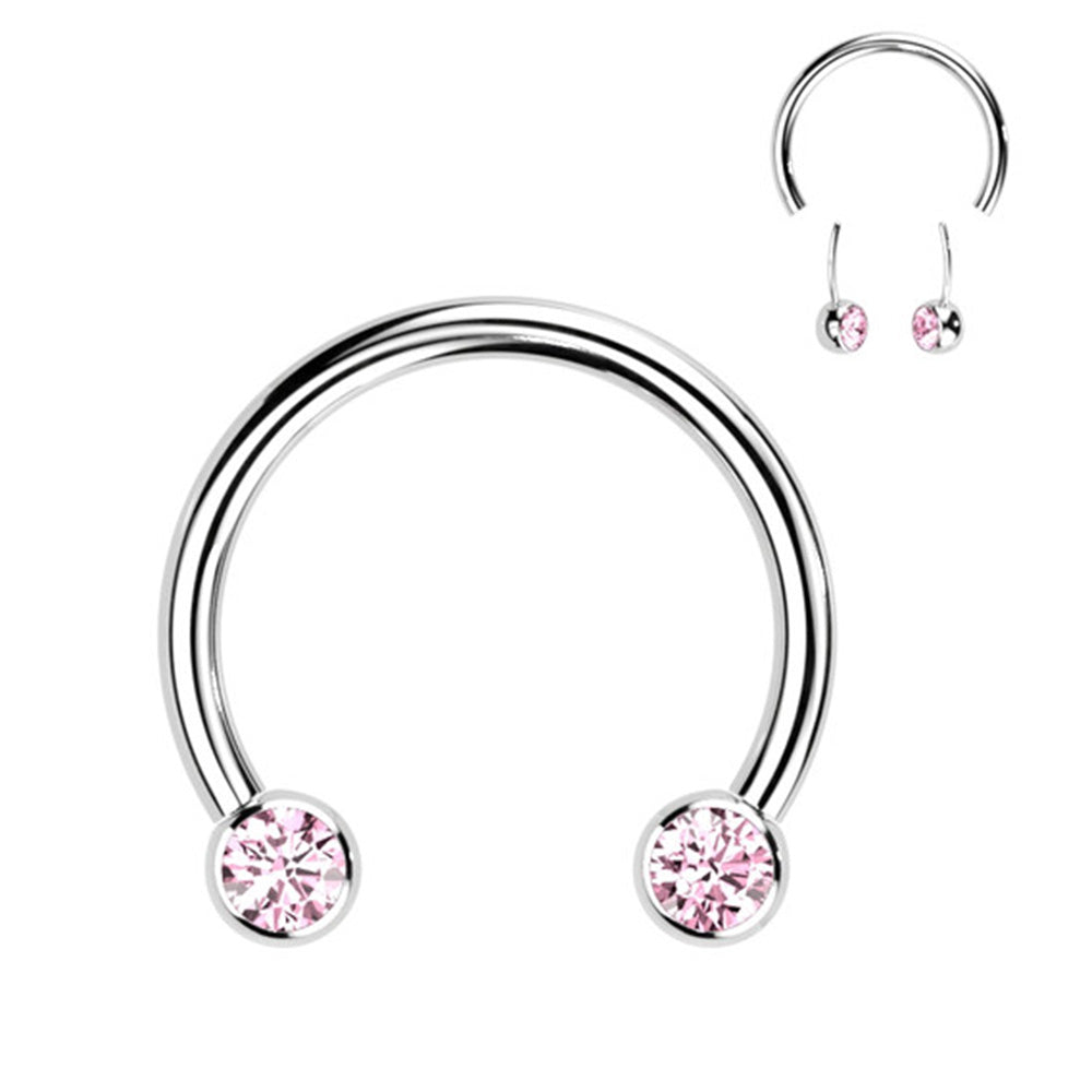 Titanium 16 Gauge Front Facing CZ Horseshoe Circular Barbell
