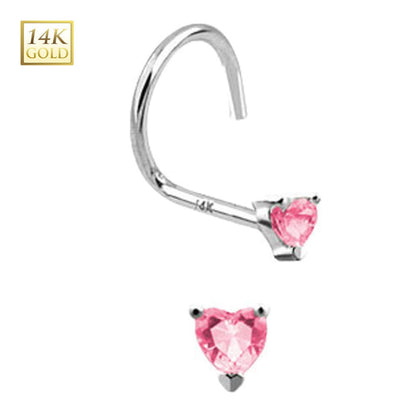 14K White Gold 18 to 20 Gauge Nose Screw with Pink CZ Heart - photo 2