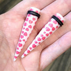 Acrylic 6G to 1/2" Pink Hearts White Ear Tapers Kit - 12 Pack