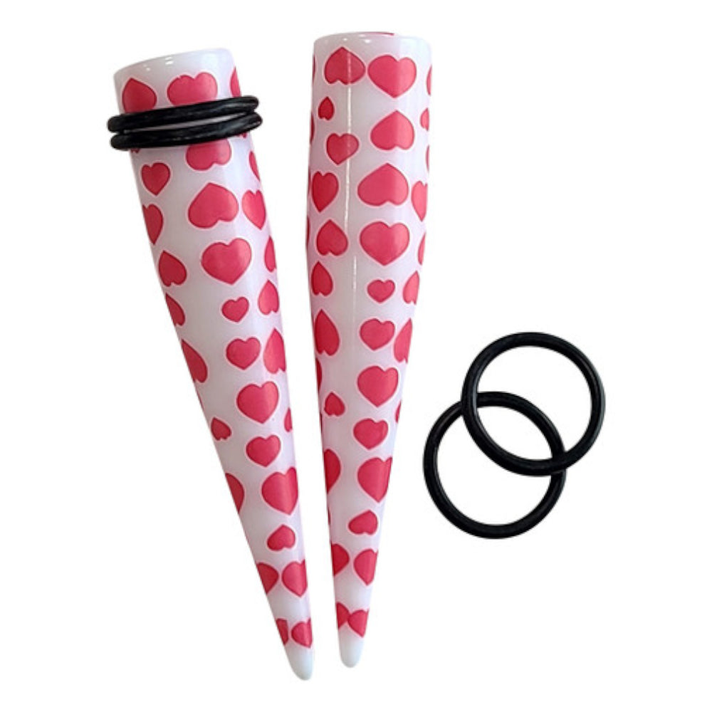 Acrylic 6G to 1/2" Pink Hearts White Ear Tapers Kit - 12 Pack