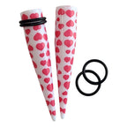 Acrylic 6G to 1/2" Pink Hearts White Ear Tapers Kit - 12 Pack