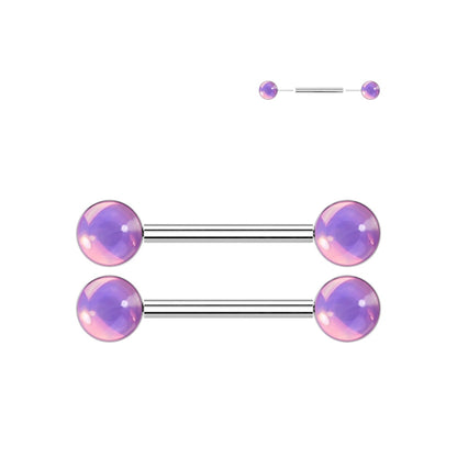 Surgical Steel Push-In Nipple Barbell 14G 14mm Iridescent Ball - Pair - photo 3
