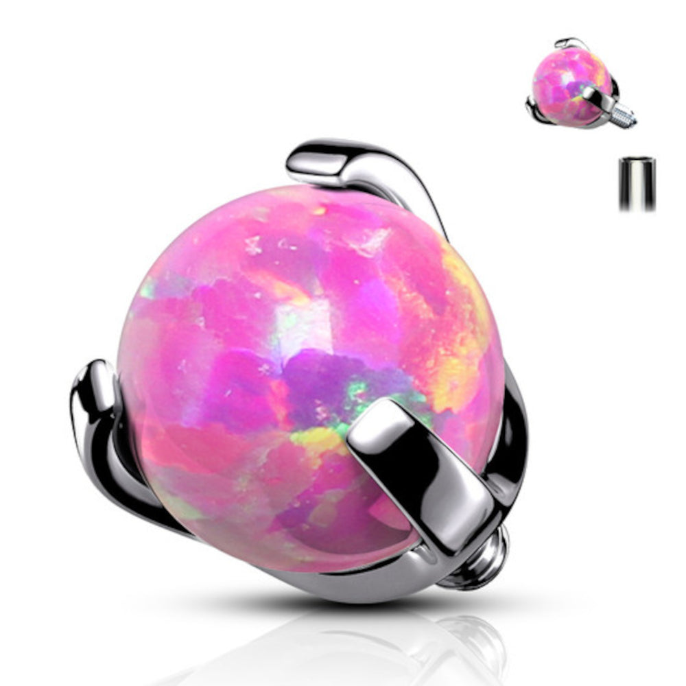 Titanium 14 & 16 Gauge Prong Set Opal Ball Dermal Anchor Tops