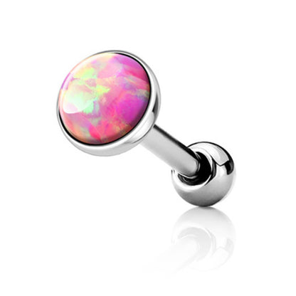 Surgical Steel 16 Gauge Cartilage Barbell with Bezel Opal Tops - photo 4
