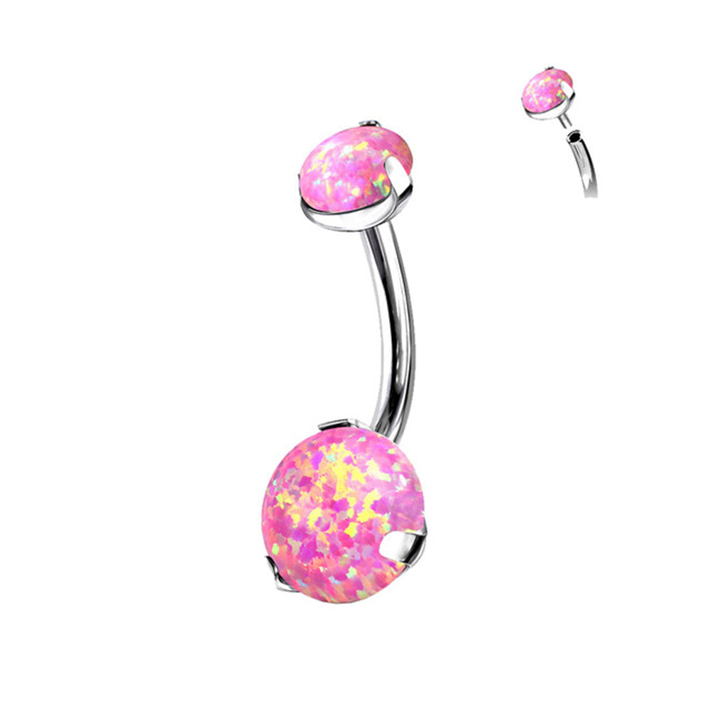 Titanium 14 Gauge Belly Ring with Double Opal - 10mm - photo 4