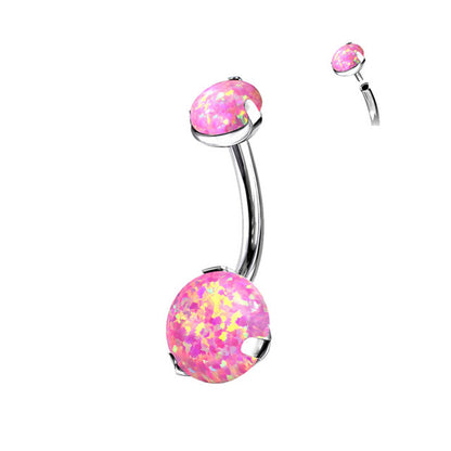 Titanium 14 Gauge Belly Ring with Double Opal - 10mm - photo 4