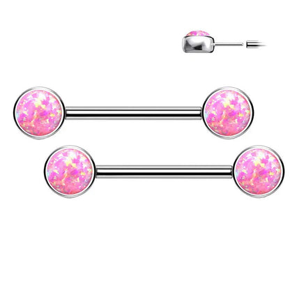 Titanium 14 Gauge Nipple Barbell with Bezel Opal - Pair - photo 5