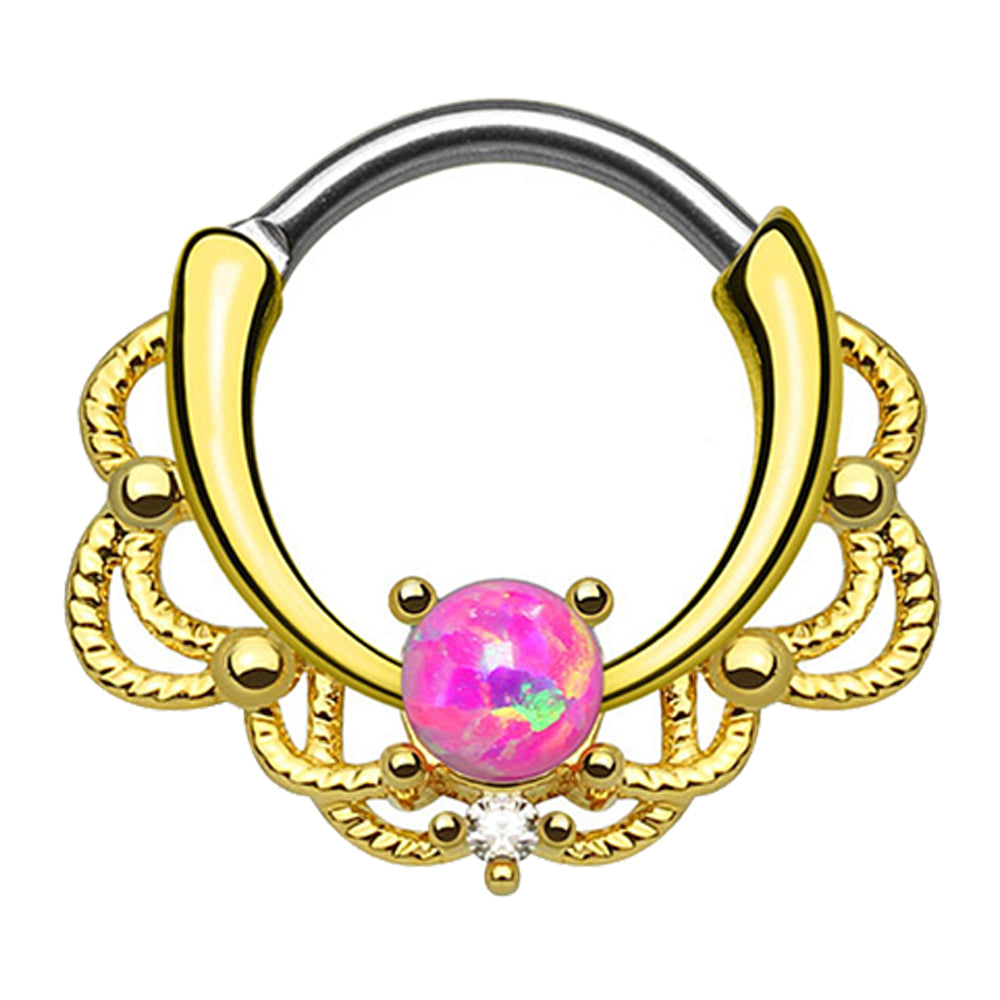 PVD Gold Surgical Steel 16 Gauge Lace Opal Septum Clicker Hoop - 10mm - photo 6