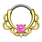 PVD Gold Surgical Steel 16 Gauge Lace Opal Septum Clicker Hoop - 10mm - photo 6