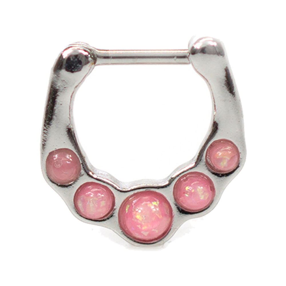 Surgical Steel 16 Gauge Septum Clicker Hoop with Five Opal Gems - photo 3