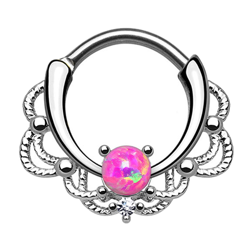 Surgical Steel 16 Gauge Lace Design Opal Septum Clicker Hoop - 10mm - photo 4