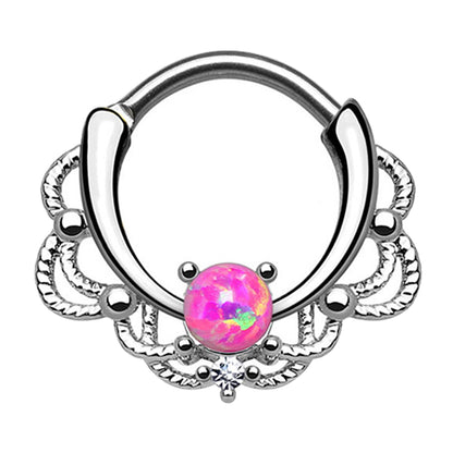 Surgical Steel 16 Gauge Lace Design Opal Septum Clicker Hoop - 10mm - photo 4