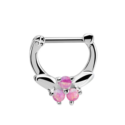 Surgical Steel Hinged Septum Ring 16G 6mm & 8mm with 3 Synthetic Opals - photo 7