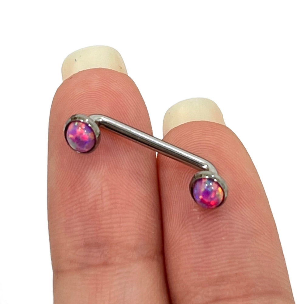 Surgical Steel 14 Gauge Staple Surface Barbell with Bezel Opal - photo 6