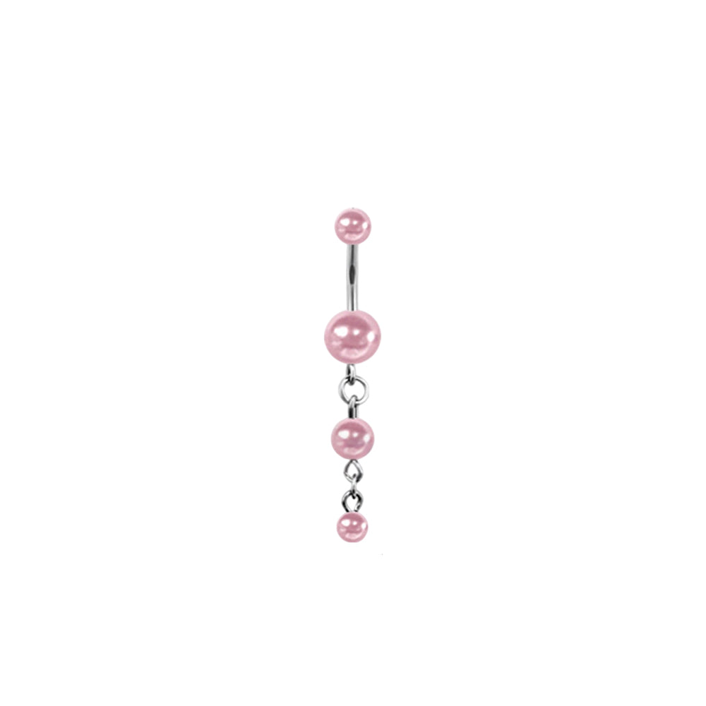 Titanium belly ring with triple pearl dangle