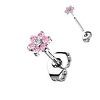 Titanium 20 Gauge CZ Flower End Earring Studs - Pair
