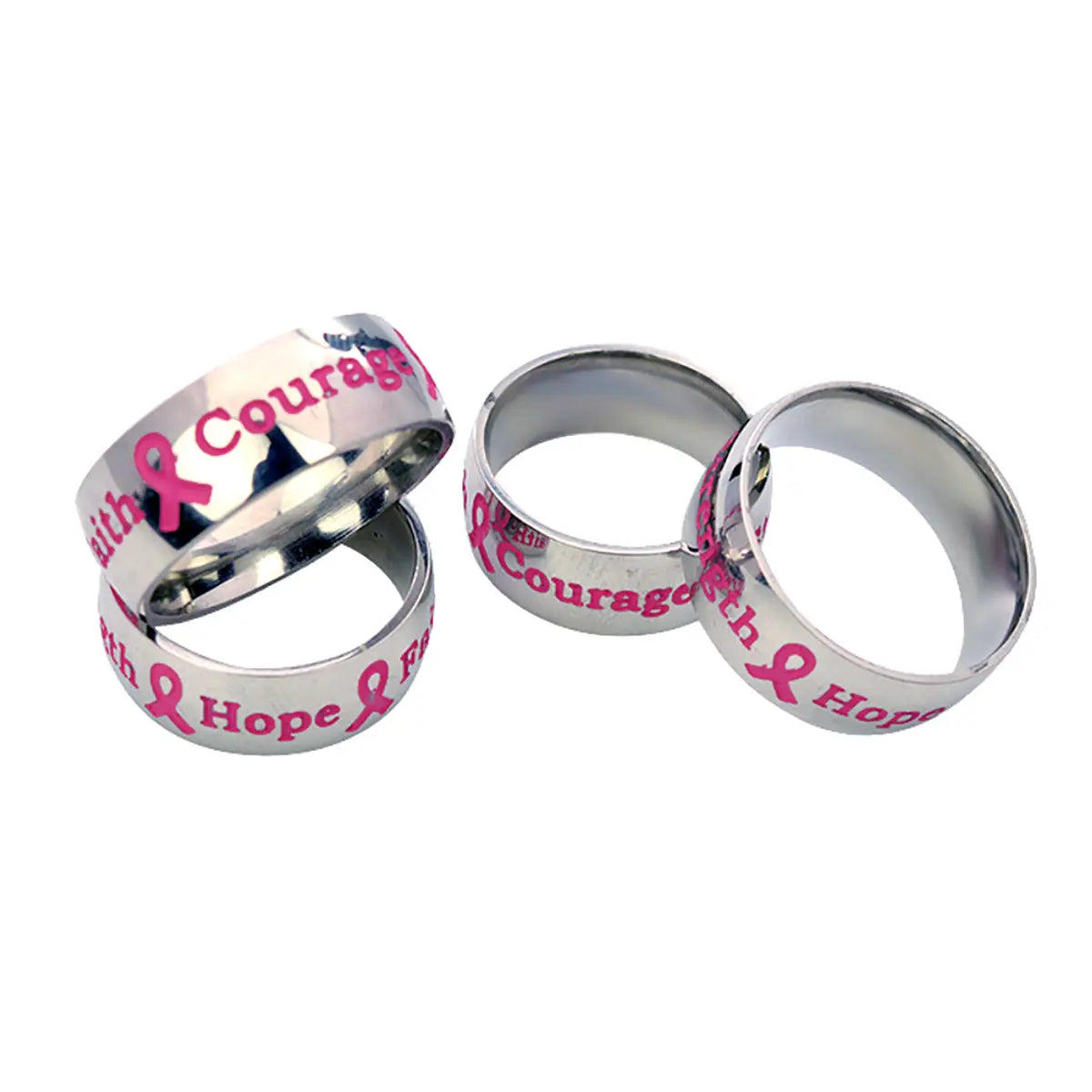 Surgical Steel Pink Ribbon Awareness Band Ring Courage Hope Faith