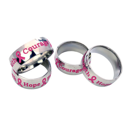 Surgical Steel Pink Ribbon Awareness Band Ring Courage Hope Faith