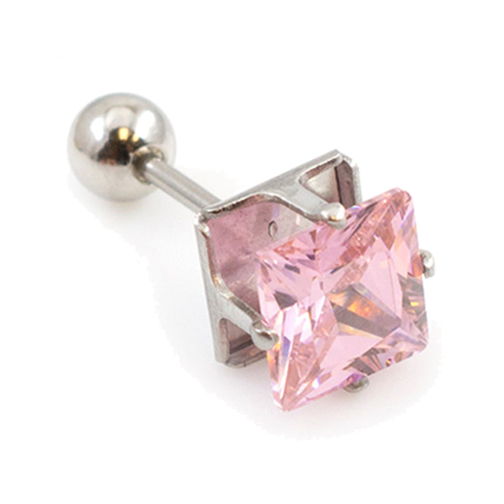 Surgical Steel 16 Gauge Square Prong CZ Stud Barbell