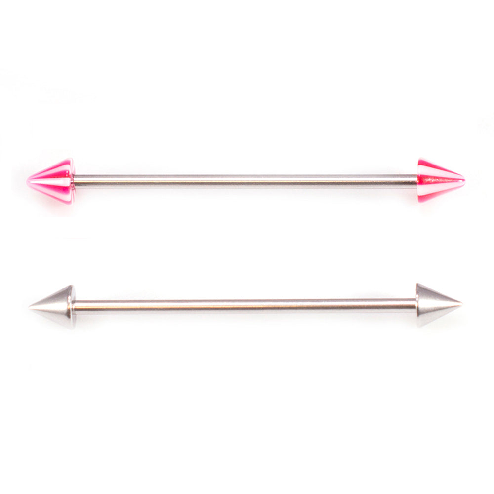 Surgical Steel 14 Gauge Industrial Barbell with Stripe Spike - Pair - photo 6