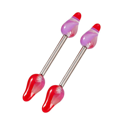 Surgical Steel 14 Gauge Nipple Barbell Spike with UV Acrylic - Pair - photo 4