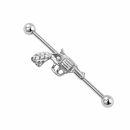 Surgical Steel 14 Gauge Industrial Barbell with Revolver Pistol