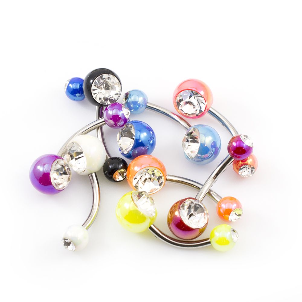 Acrylic 14 Gauge Belly Rings Double CZ Balls Assorted - 9 Pack