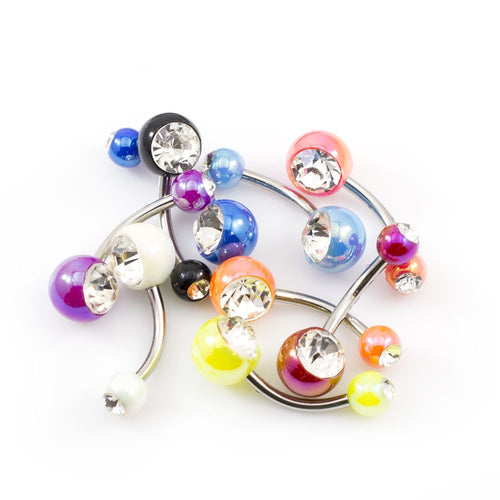 Acrylic 14 Gauge Belly Rings Double CZ Balls Assorted - 9 Pack