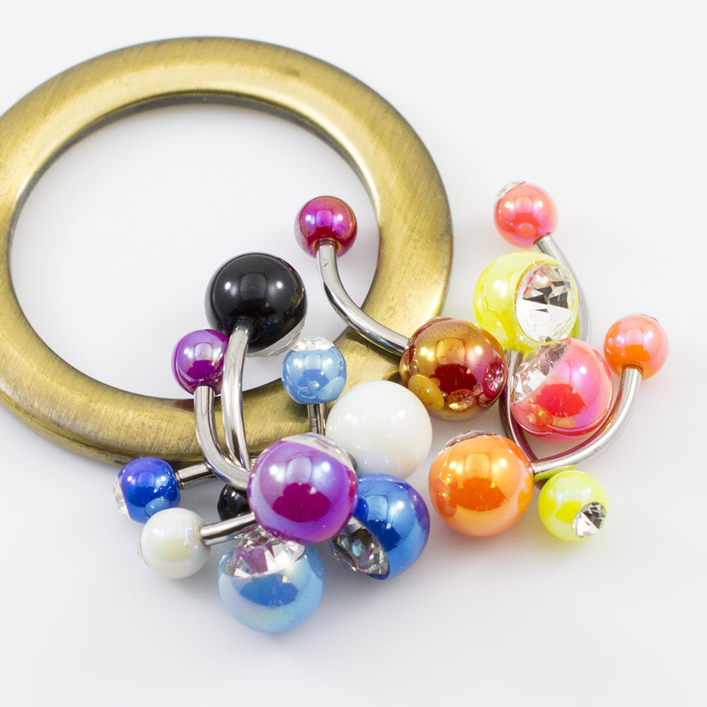 Acrylic 14 Gauge Belly Rings Double CZ Balls Assorted - 9 Pack