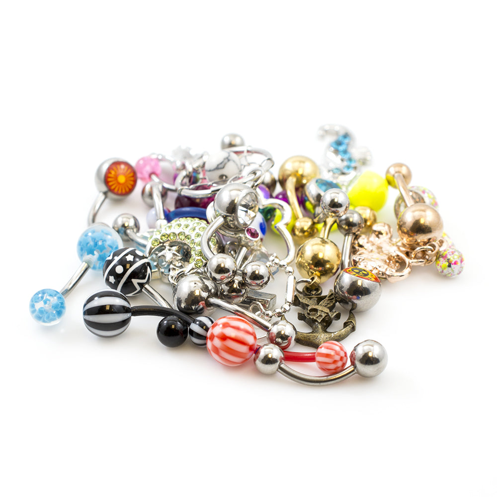 Surgical Steel 14 Gauge Belly Rings Randomly Picked - 10 Pack