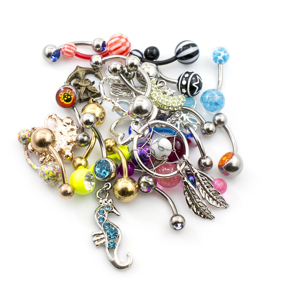 Surgical Steel 14 Gauge Belly Rings Randomly Picked - 10 Pack