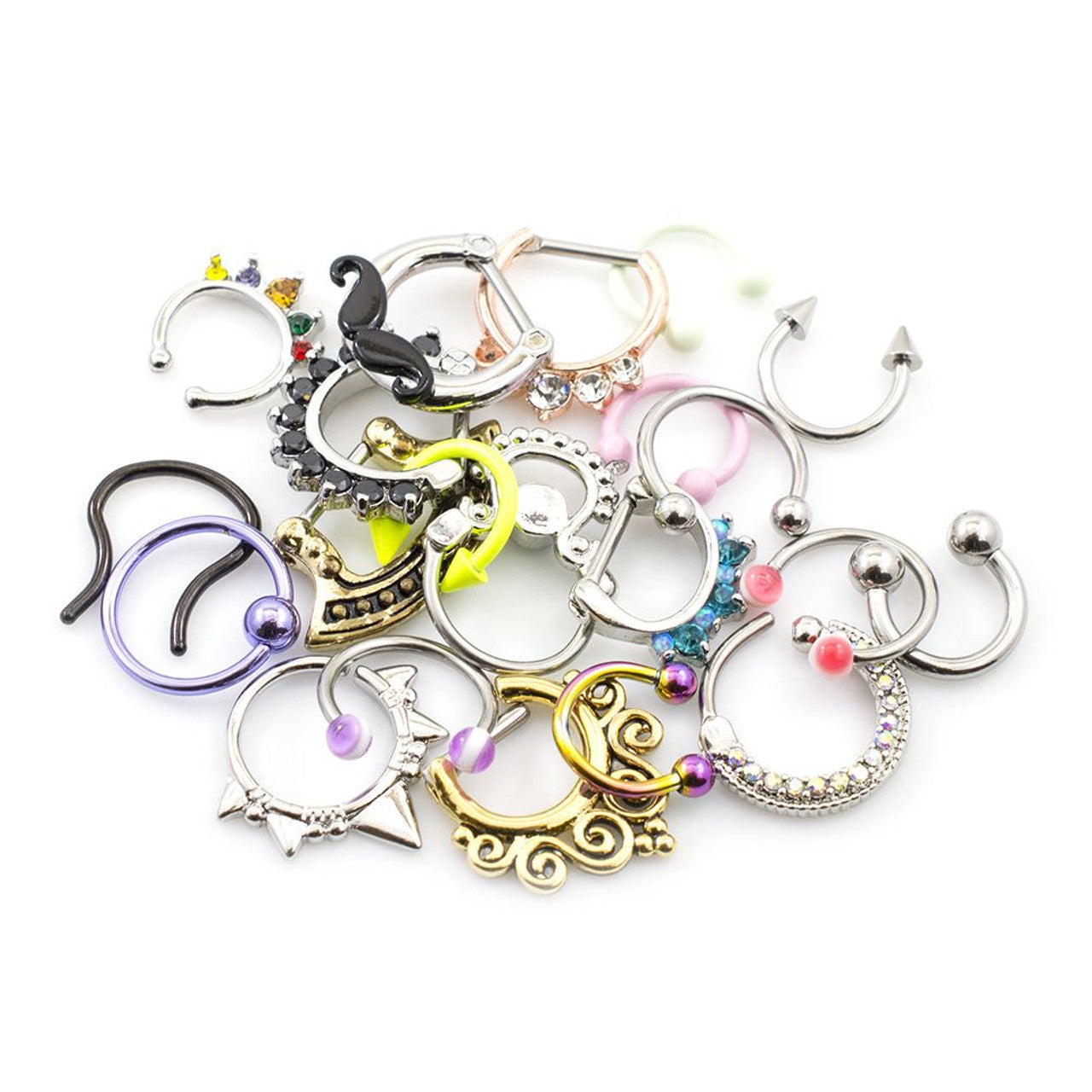 Surgical Steel Septum Horseshoe Clicker 16 Gauge Jewelry Mix - 10 Pack