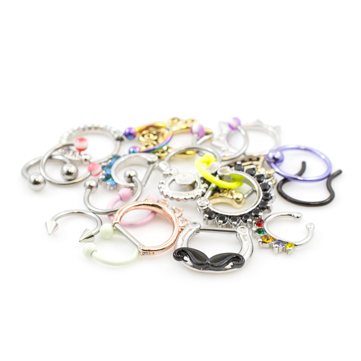 Surgical Steel Septum Horseshoe Clicker 16 Gauge Mix - 10 Pack - Kruelty