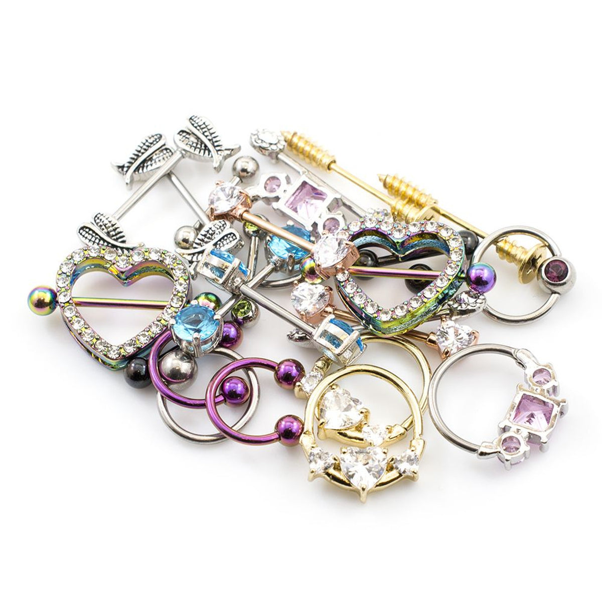Surgical Steel Nipple Ring 14 Gauge - 6 Random Chosen Sets - 12 Pack - Kruelty