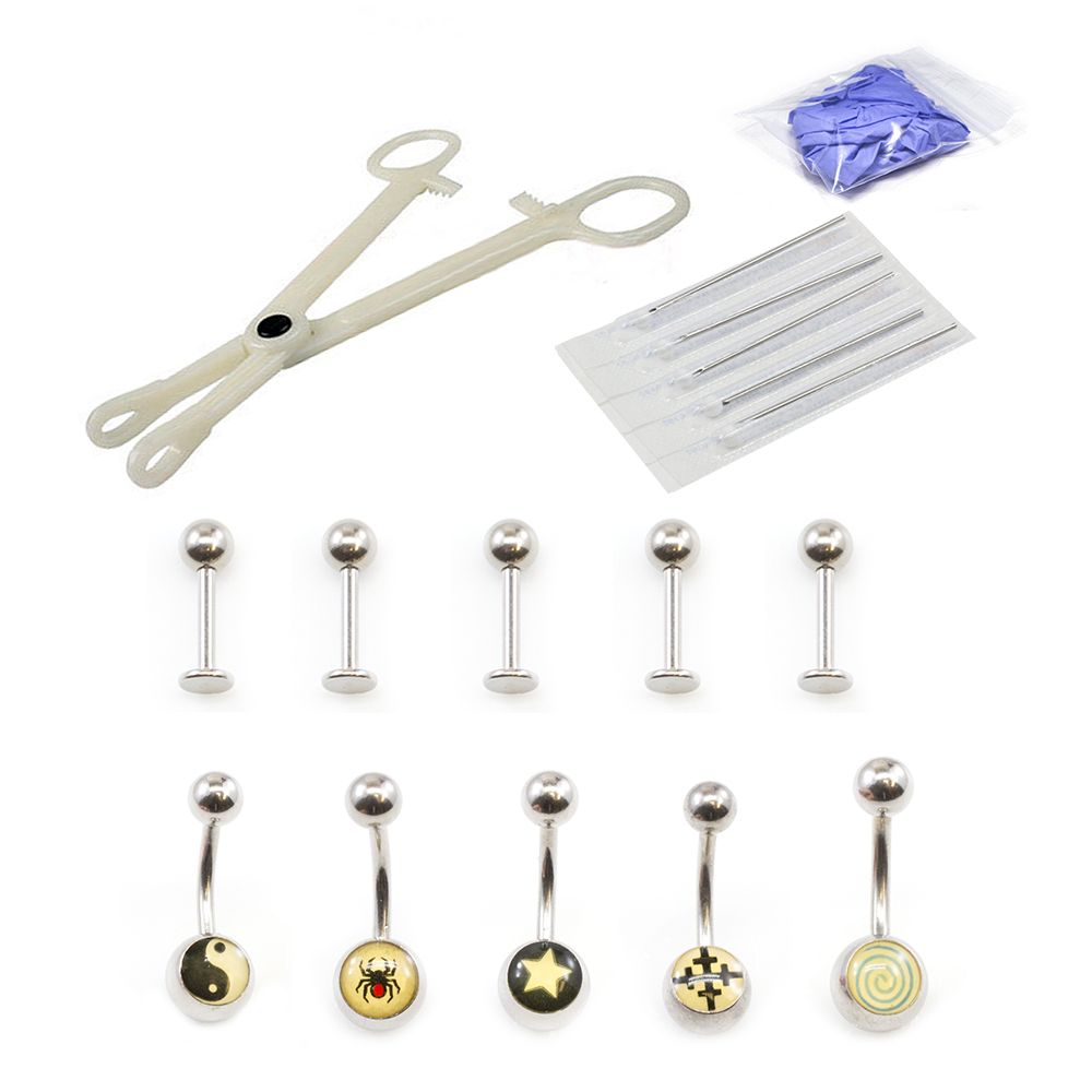 Surgical Steel 14 Gauge Logo Belly Ring Piercing Kit - 17 Pack
