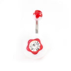 Acrylic 14 Gauge Flower Design Belly Rings with CZ - 5 Pack